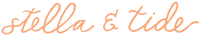 The words stella & tide written in a cursive, light orange script on a light background.