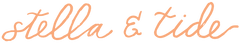 The words stella & tide written in a cursive, light orange script on a light background.