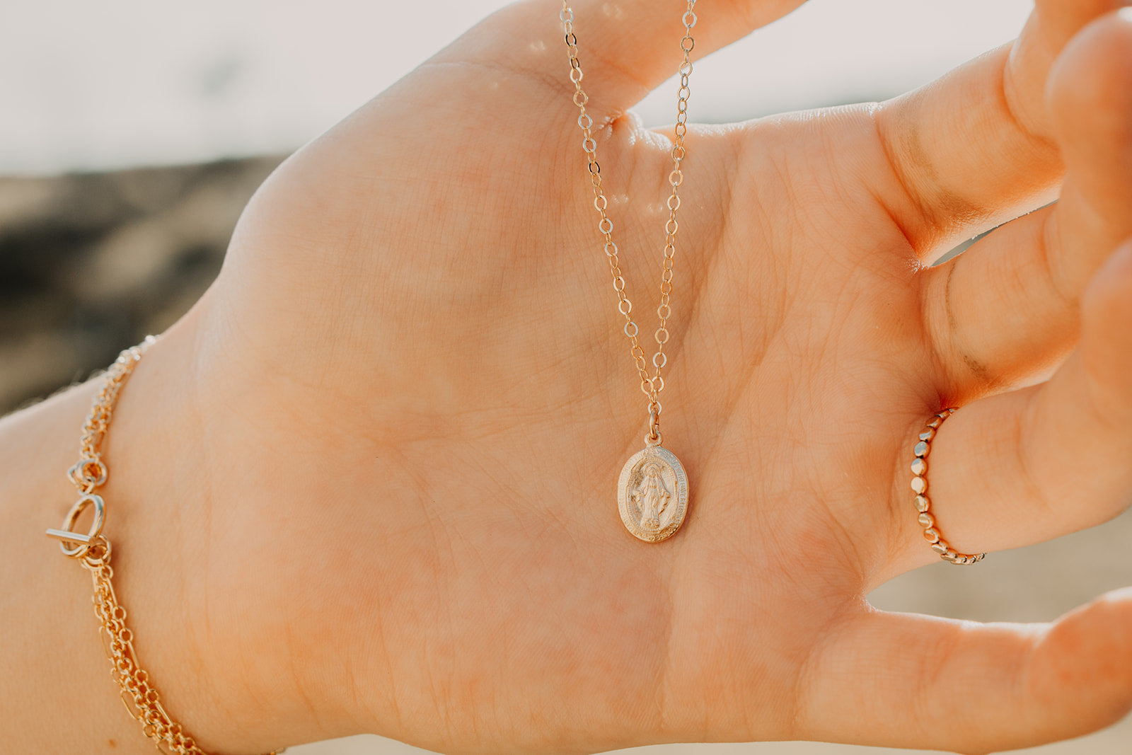 thumbnail image 2 of Miraculous Medal Of Our Lady Of Graces Pendant Necklace – Stainless Steel Gold 2 of 4