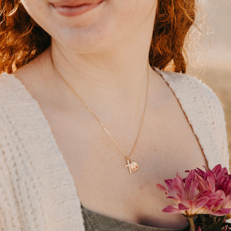 Floral Cross & Miraculous Medal Necklace – Stella & Tide