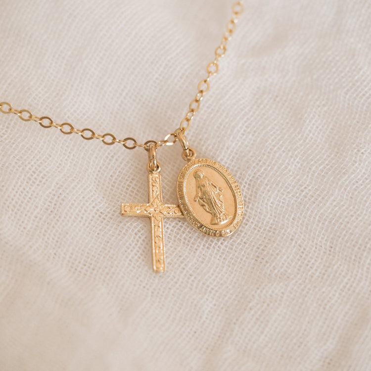 Floral Cross & Miraculous Medal Necklace – Stella & Tide