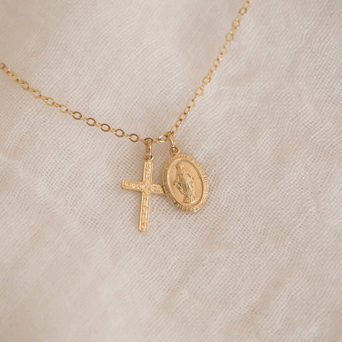 Floral Cross & Miraculous Medal Necklace – Stella & Tide