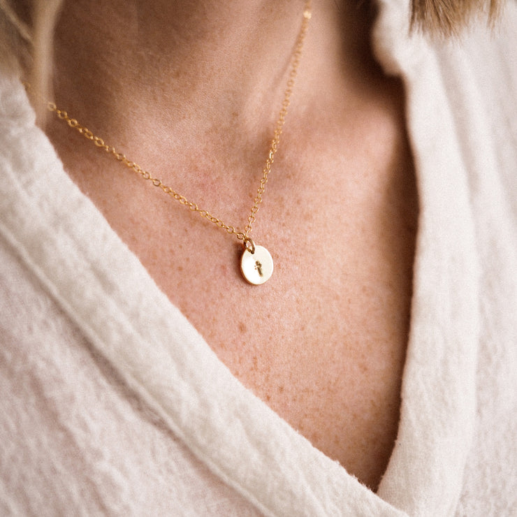 Willow Disc Initial Necklace - 14K Solid Gold - Oak & Luna