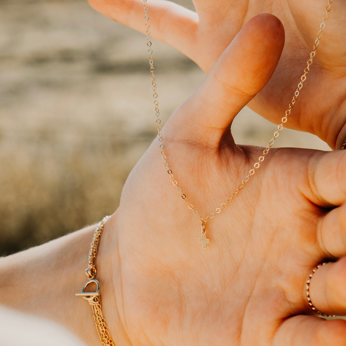 Dainty Cross Necklace, 15 inches / 14k Gold Filled